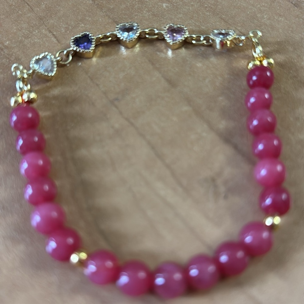 #157 Strawberry Quartz With Rhinestones Bracelet 5mm